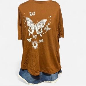 Butterfly Print Brown Women's Top
